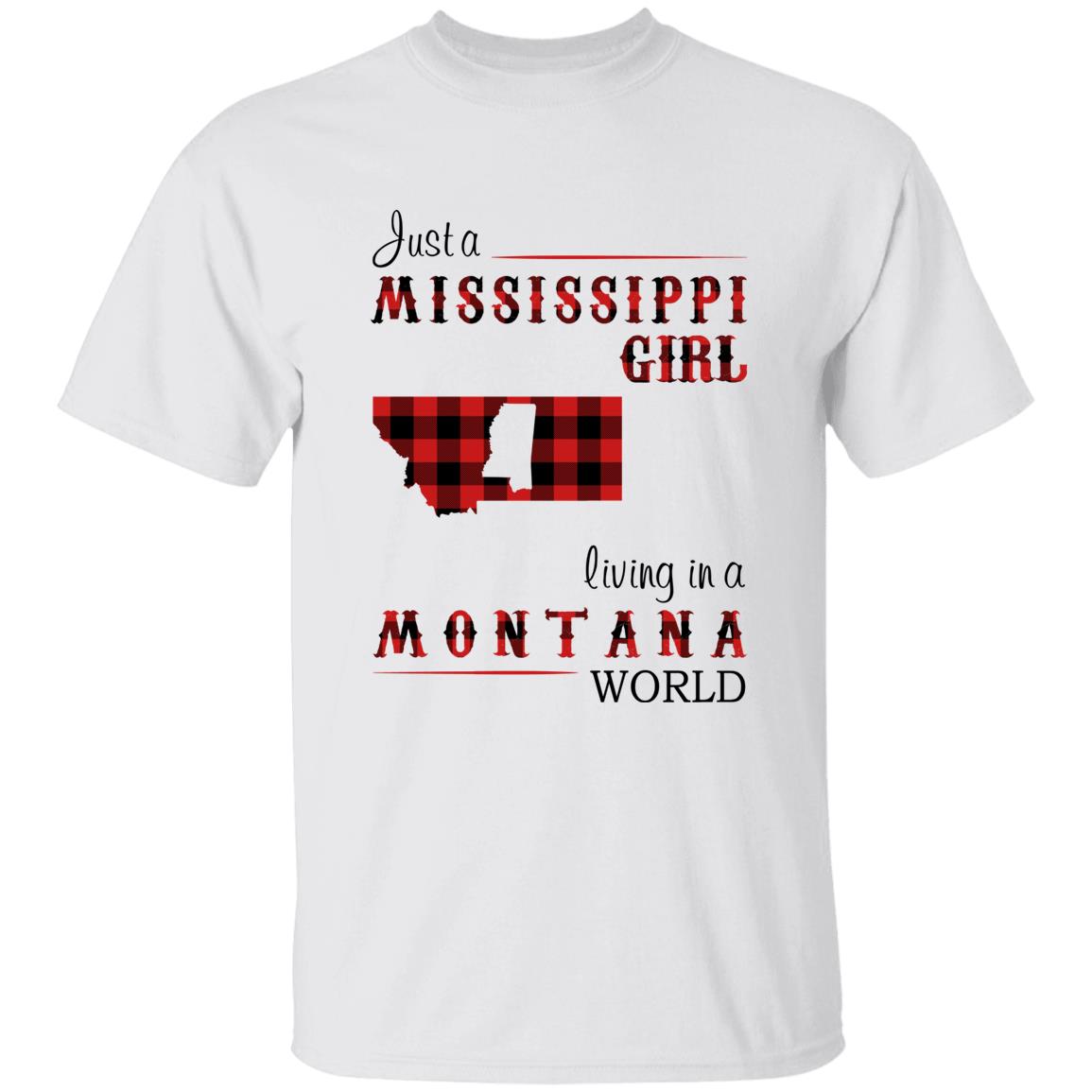 Just A Mississippi Girl Living In A Montana World T-shirt - T-shirt Born Live Plaid Red Teezalo