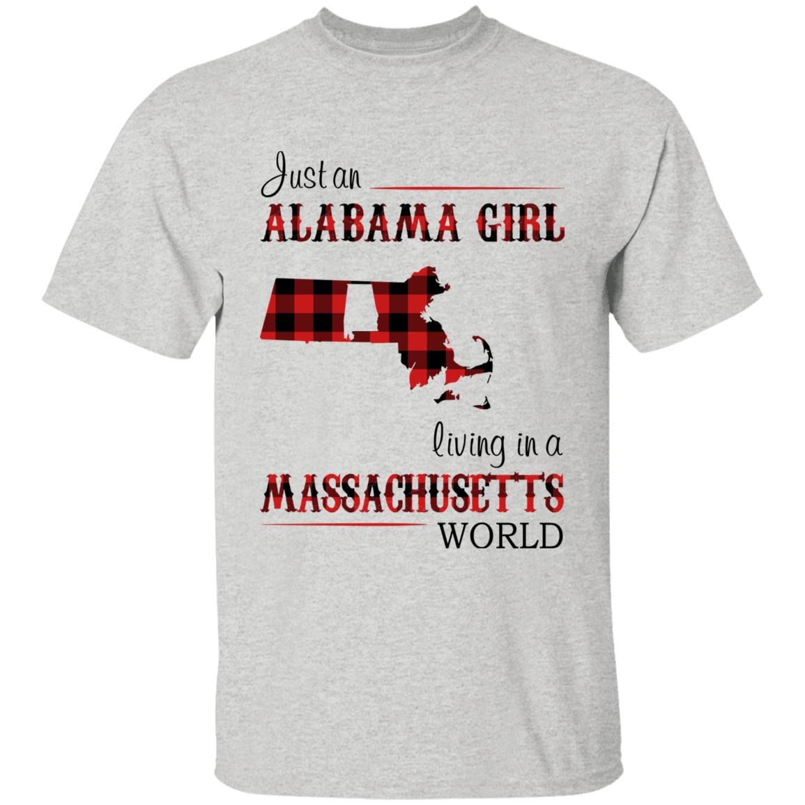 Just An Alabama Girl Living In A Massachusetts World T-shirt - T-shirt Born Live Plaid Red Teezalo
