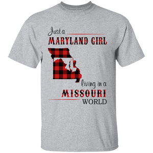 Just A Maryland Girl Living In A Missouri World T-shirt - T-shirt Born Live Plaid Red Teezalo