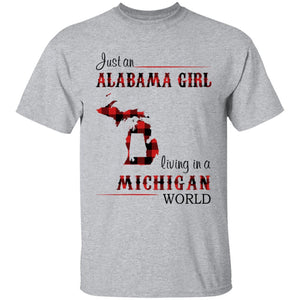 Just An Alabama Girl Living In A Michigan World T-shirt - T-shirt Born Live Plaid Red Teezalo