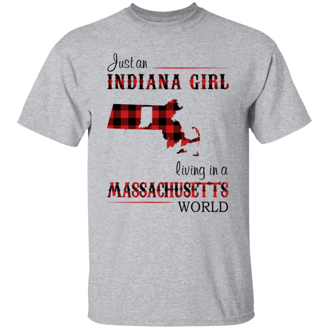 Just An Indiana Girl Living In A Massachusetts World T-Shirt - T-shirt Born Live Plaid Red Teezalo