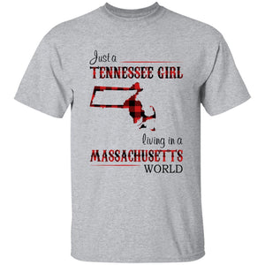 Just A Tennessee Girl Living In A Massachusetts World T-shirt - T-shirt Born Live Plaid Red Teezalo