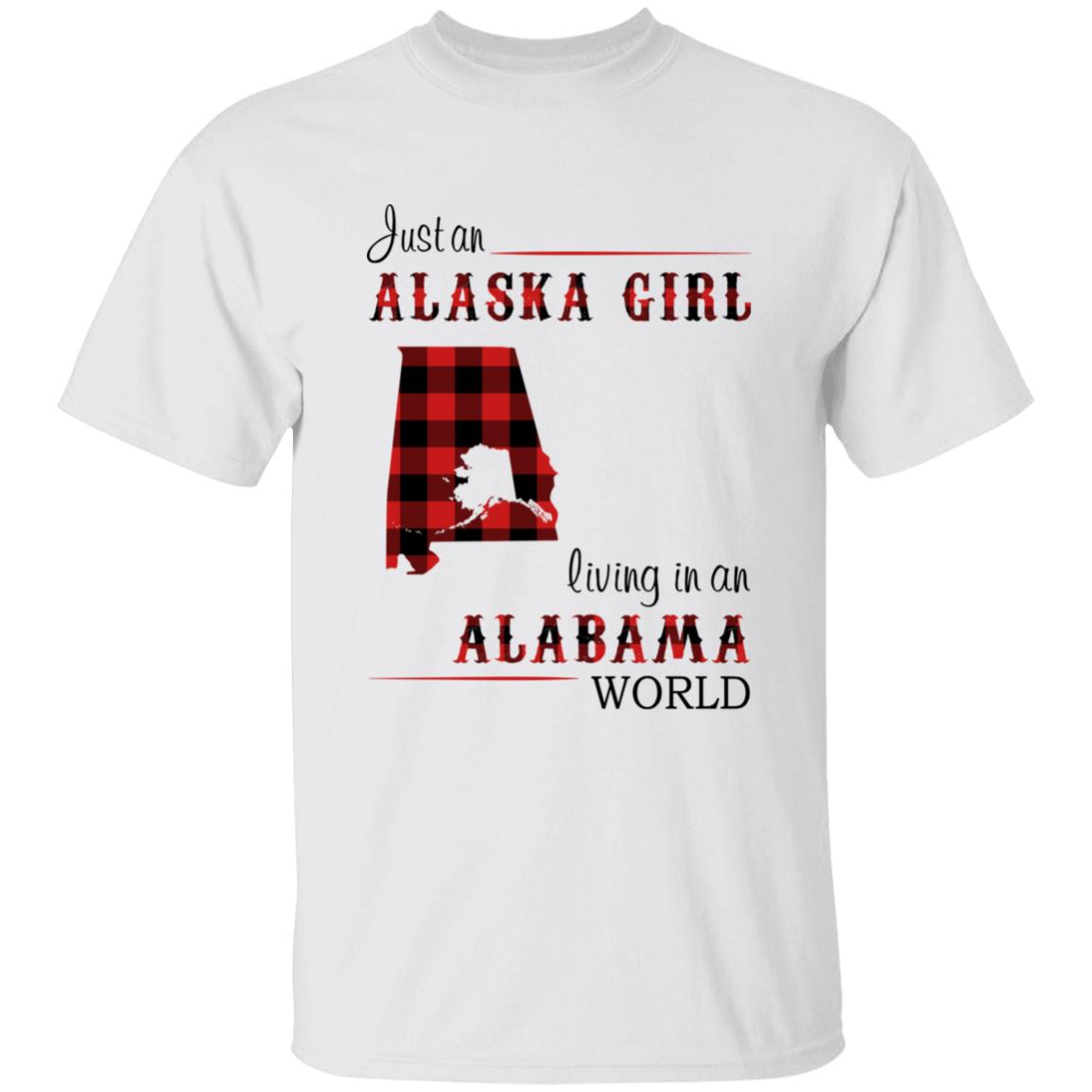 Just An Alaska Girl Living In An Alabama World T-shirt - T-shirt Born Live Plaid Red Teezalo