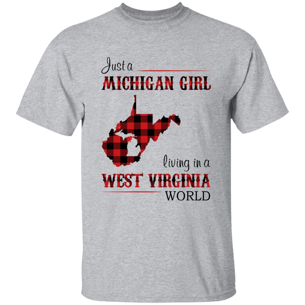Just A Michigan Girl Living In A West Virginia World T-shirt - T-shirt Born Live Plaid Red Teezalo