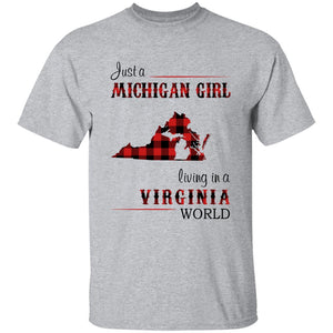 Just A Michigan Girl Living In A Virginia World T-shirt - T-shirt Born Live Plaid Red Teezalo