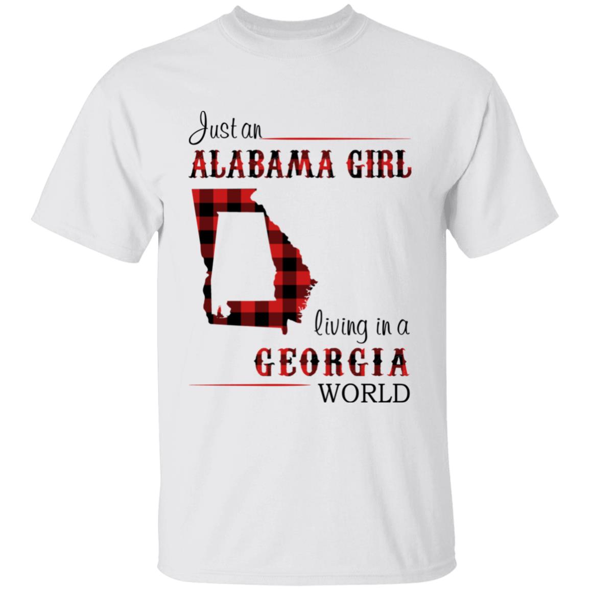 Just An Alabama  Girl Living In A Georgia World T-shirt - T-shirt Born Live Plaid Red Teezalo