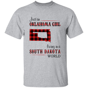 Just An Oklahoma Girl Living In A South Dakota World T-shirt - T-shirt Born Live Plaid Red Teezalo