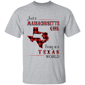 Just A Massachusetts Girl Living In A Texas World T-shirt - T-shirt Born Live Plaid Red Teezalo