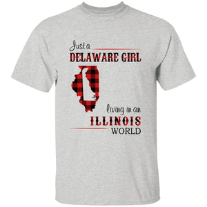 Just A Delaware Girl Living In An Illinois World T-Shirt - T-shirt Born Live Plaid Red Teezalo