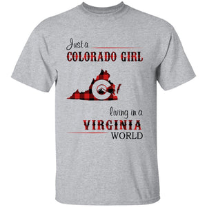 Just A Colorado Girl Living In A Virginia World T-shirt - T-shirt Born Live Plaid Red Teezalo