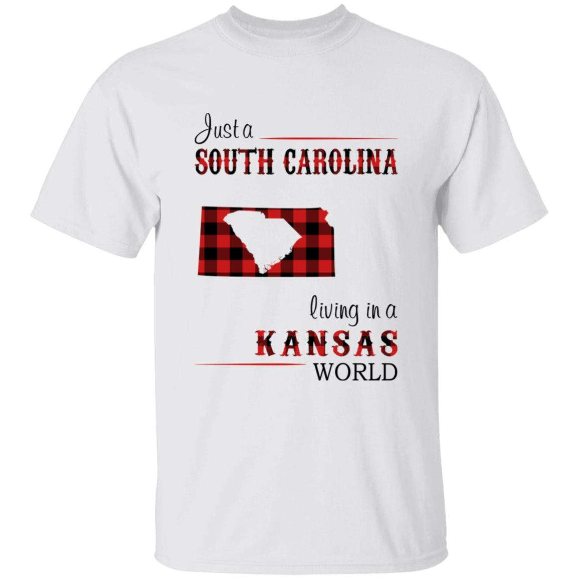 Just A South Carolina Girl Living In A Kansas World T-shirt - T-shirt Born Live Plaid Red Teezalo