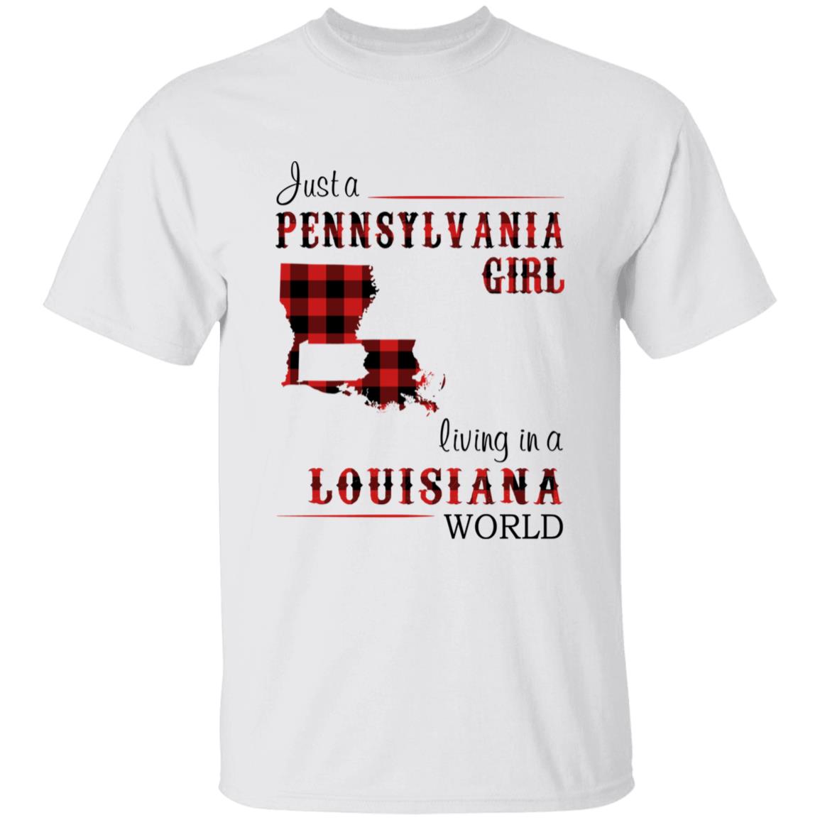 Just A Pennsylvania Girl Living In A Louisiana World T-shirt - T-shirt Born Live Plaid Red Teezalo
