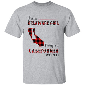 Just A Delaware Girl Living In A California World T-shirt - T-shirt Born Live Plaid Red Teezalo