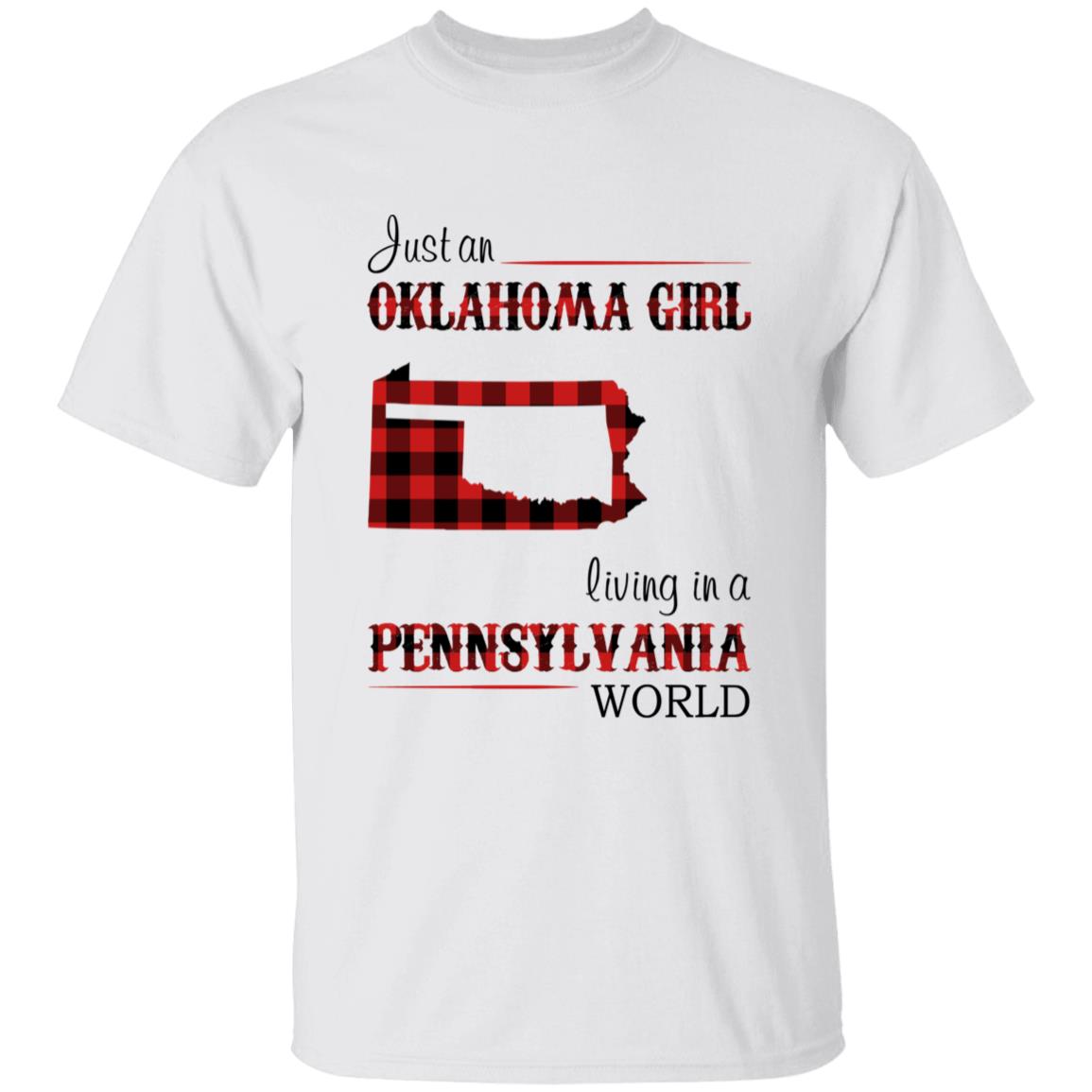 Just An Oklahoma Girl Living In A Pennsylvania World T-shirt - T-shirt Born Live Plaid Red Teezalo