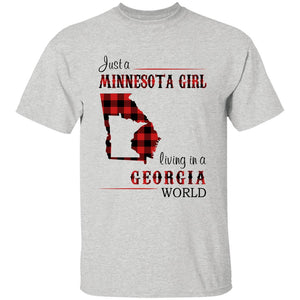 Just A Minnesota Girl Living In A Georgia World T-shirt - T-shirt Born Live Plaid Red Teezalo