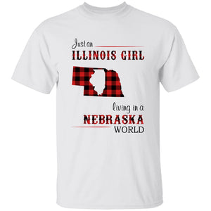 Just An Illinois Girl Living In A Nebraska World T-shirt - T-shirt Born Live Plaid Red Teezalo