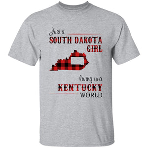 Just A South Dakota Girl Living In A Kentucky World T-shirt - T-shirt Born Live Plaid Red Teezalo