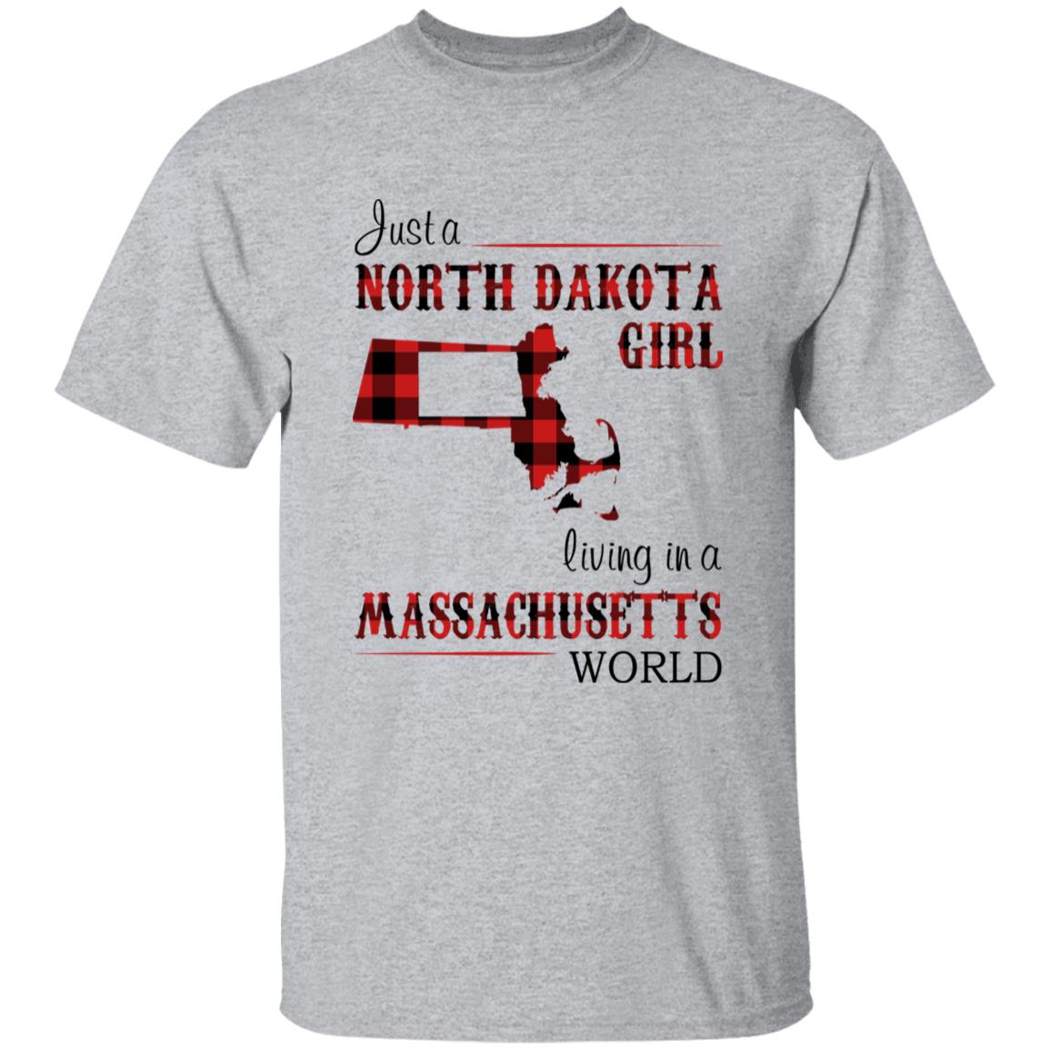 Just A North Dakota Girl Living In A Massachusetts World T-shirt - T-shirt Born Live Plaid Red Teezalo
