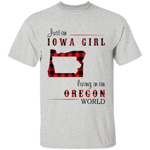Just An Iowa Girl Living In An Oregon World T-shirt - T-shirt Born Live Plaid Red Teezalo