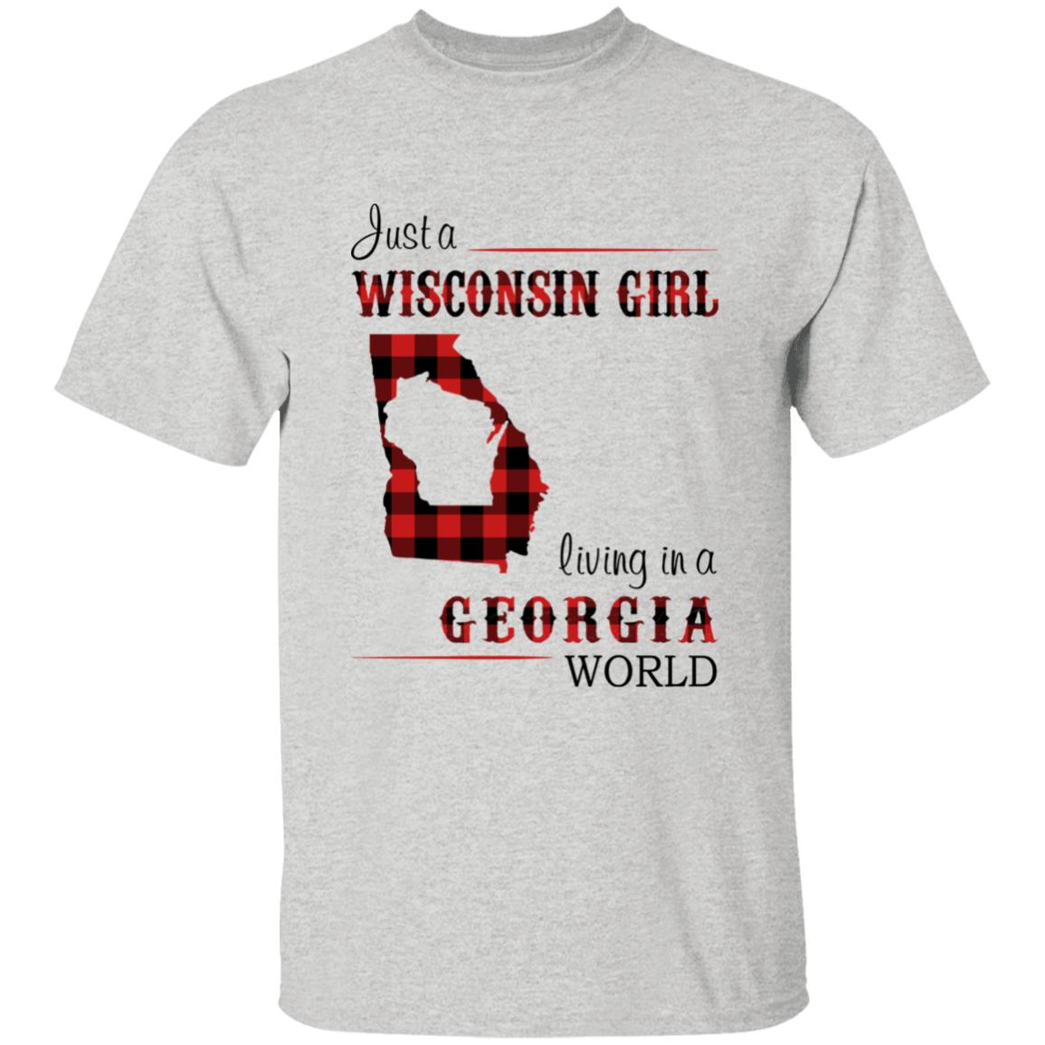 Just A Wisconsin Girl Living In A Georgia World T-shirt - T-shirt Born Live Plaid Red Teezalo