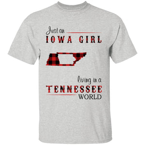Just An Iowa Girl Living In A Tennessee World T-shirt - T-shirt Born Live Plaid Red Teezalo