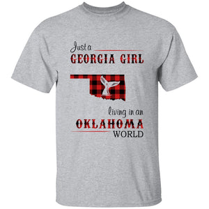 Just A Georgia Girl Living In An Oklahoma World T-shirt - T-shirt Born Live Plaid Red Teezalo