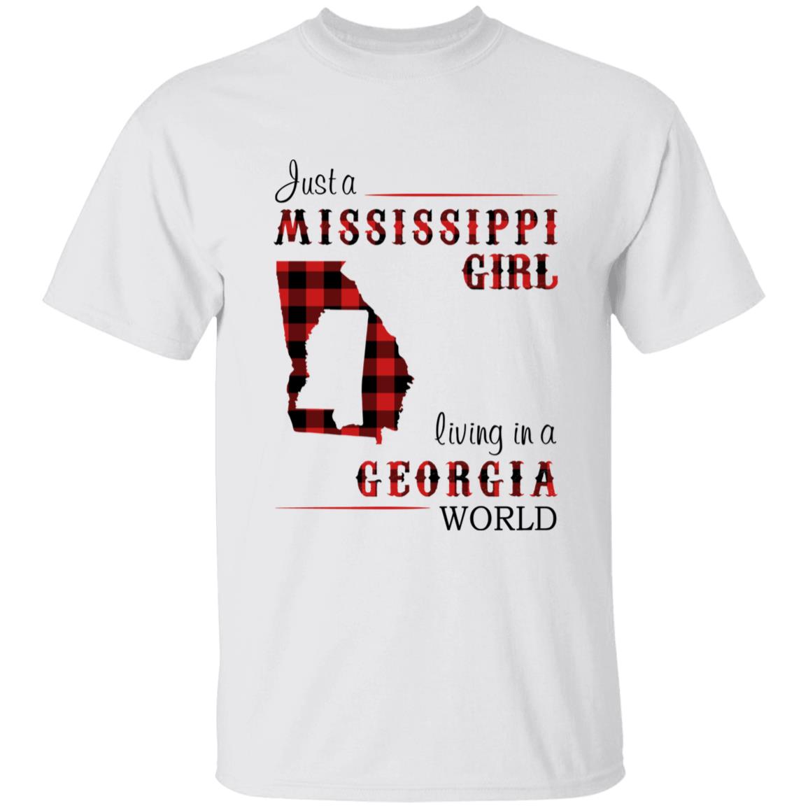 Just A Mississippi Girl Living In A Georgia World T-shirt - T-shirt Born Live Plaid Red Teezalo
