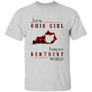 Just An Ohio Girl Living In A Kentucky World T-shirt - T-shirt Born Live Plaid Red Teezalo