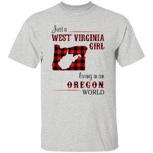 Just A West Virginia Girl Living In An Oregon World T-shirt - T-shirt Born Live Plaid Red Teezalo