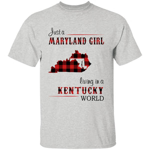 Just A Maryland Girl Living In A Kentucky World T-shirt - T-shirt Born Live Plaid Red Teezalo