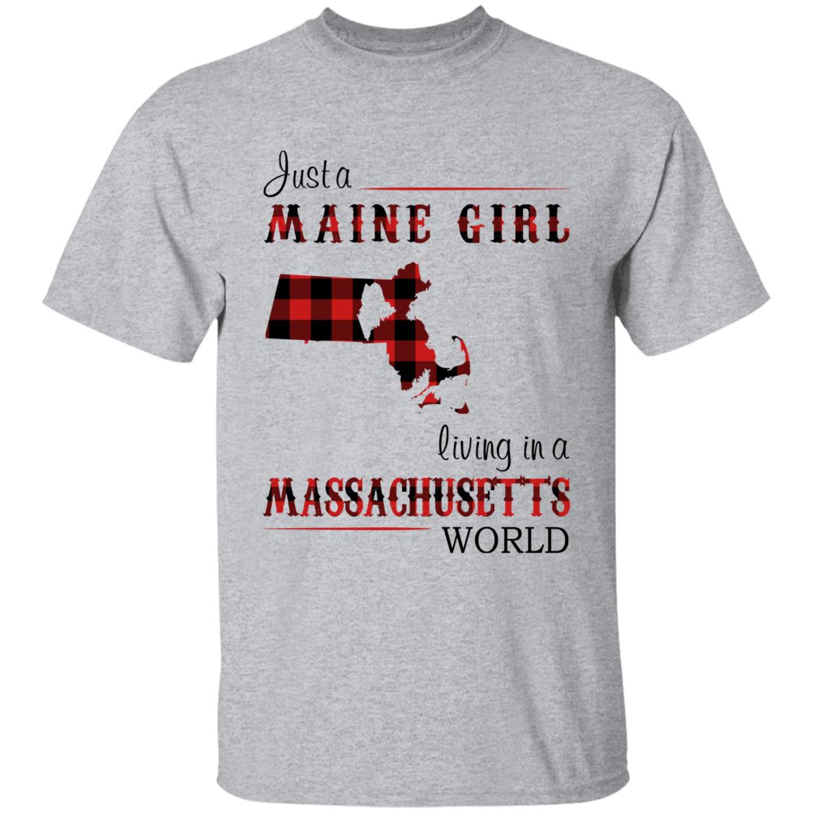 Just A Maine Girl Living In A Massachusetts World T-shirt - T-shirt Born Live Plaid Red Teezalo