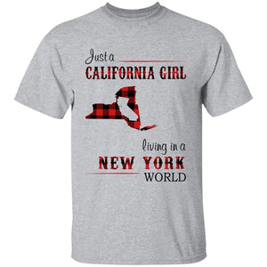 Just A California Girl Living In A New York World T-shirt - T-shirt Born Live Plaid Red Teezalo