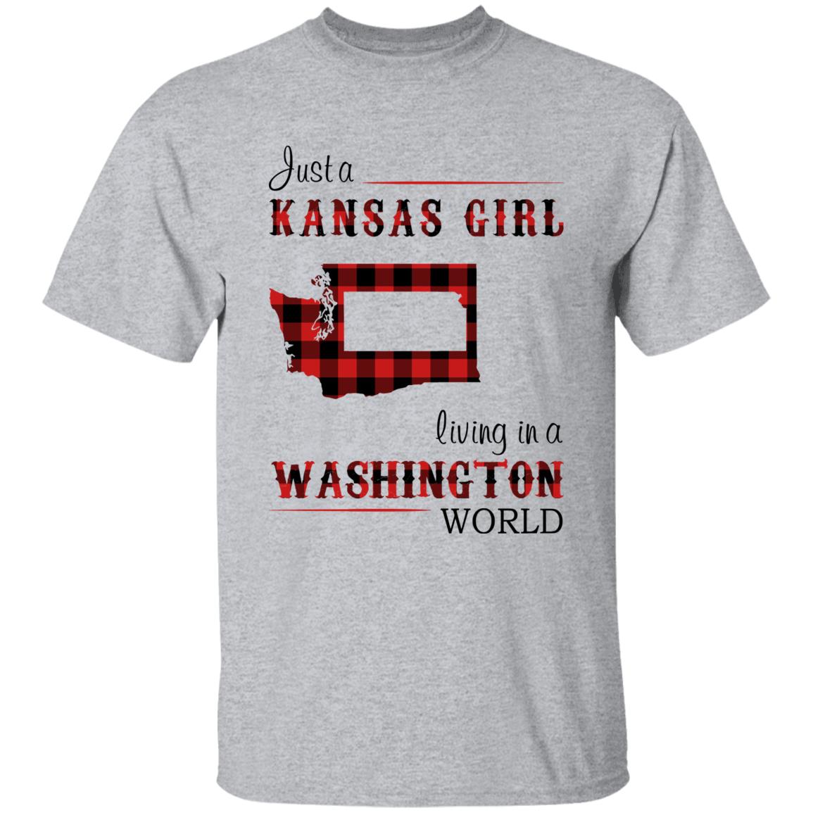 Just A Kansas Girl Living In A Washington World T-shirt - T-shirt Born Live Plaid Red Teezalo