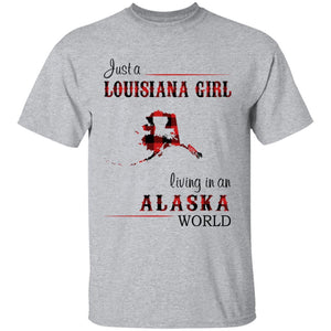 Just A Louisiana Girl Living In An Alaska World T-shirt - T-shirt Born Live Plaid Red Teezalo