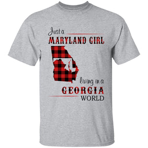Just A Maryland Girl Living In A Georgia World T-shirt - T-shirt Born Live Plaid Red Teezalo