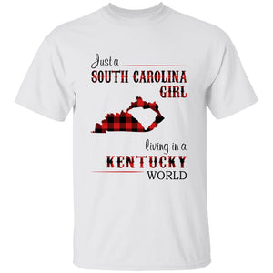 Just A South Carolina Girl Living In A Kentucky World T-shirt - T-shirt Born Live Plaid Red Teezalo