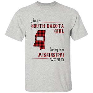 Just A South Dakota Girl Living In A Mississippi World T-shirt - T-shirt Born Live Plaid Red Teezalo