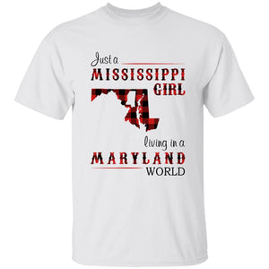 Just A Mississippi Girl Living In A Maryland World T-shirt - T-shirt Born Live Plaid Red Teezalo