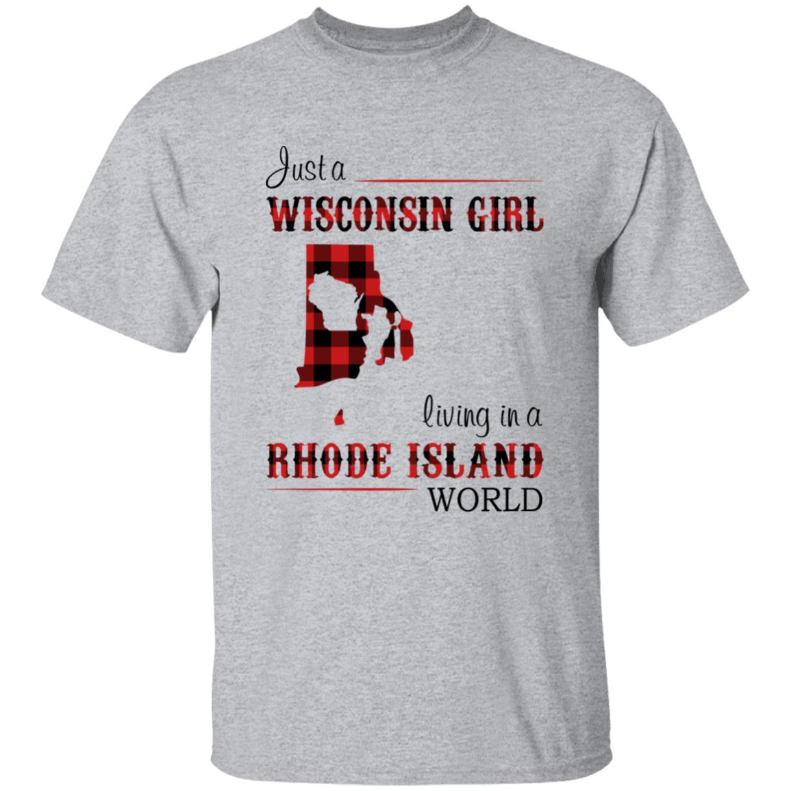 Just A Wisconsin Girl Living In A Rhode Island World T-shirt - T-shirt Born Live Plaid Red Teezalo