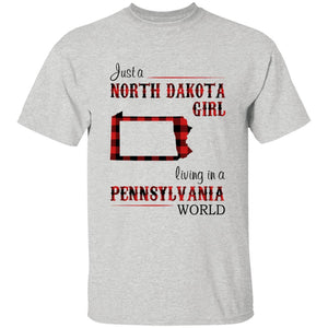 Just A North Dakota Girl Living In A Pennsylvania World T-shirt - T-shirt Born Live Plaid Red Teezalo
