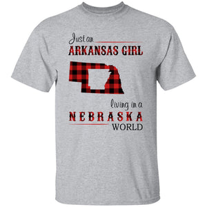 Just An Arkansas Girl Living In A Nebraska World T-shirt - T-shirt Born Live Plaid Red Teezalo