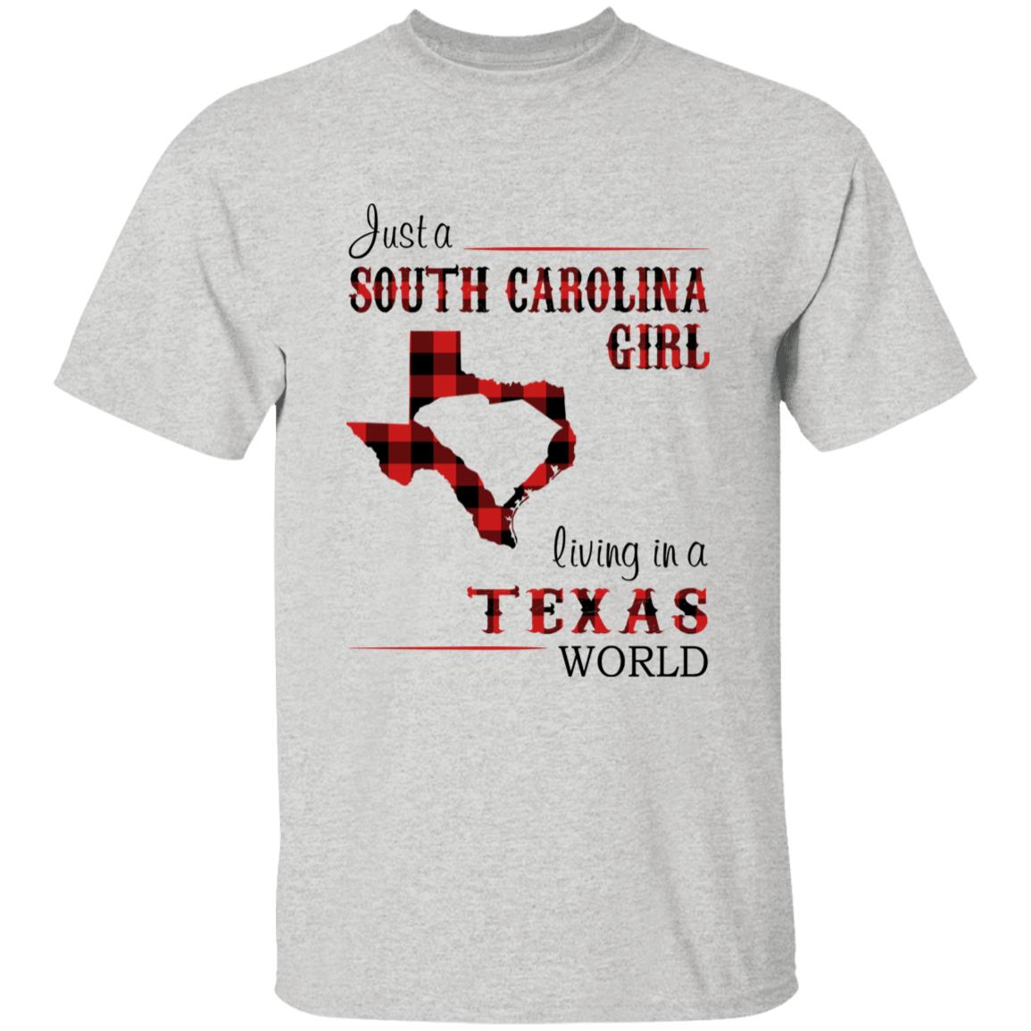 Just A South Carolina Girl Living In A Texas World T-shirt - T-shirt Born Live Plaid Red Teezalo