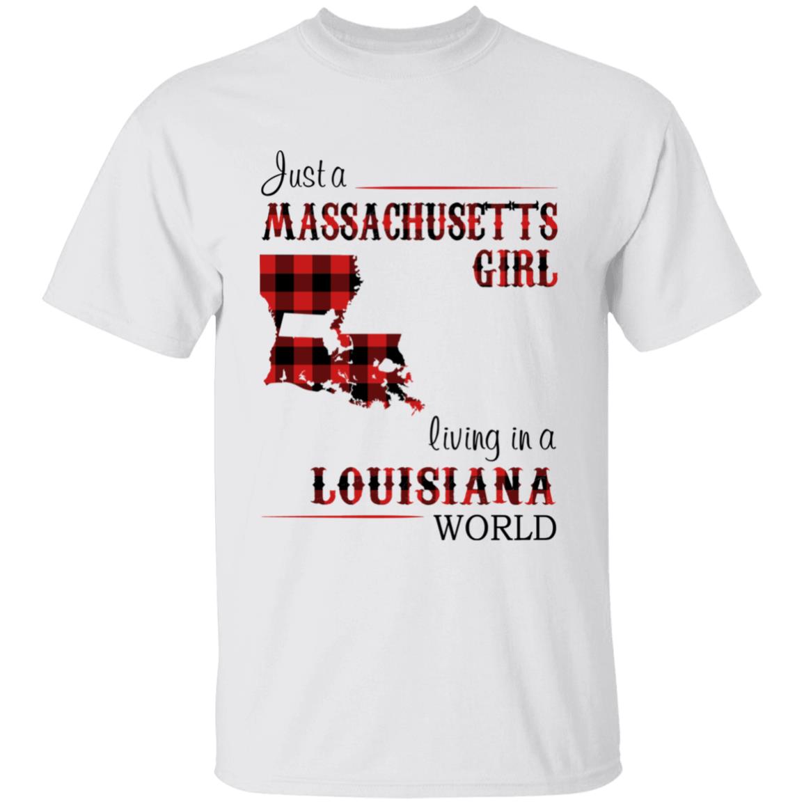 Just A Massachusetts Girl Living In A Louisiana World T-shirt - T-shirt Born Live Plaid Red Teezalo