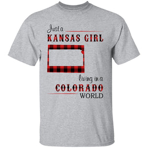 Just A Kansas Girl Living In A Colorado World T-shirt - T-shirt Born Live Plaid Red Teezalo