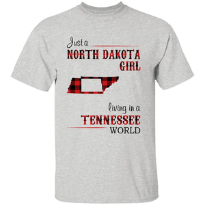 Just A North Dakota Girl Living In A Tennessee World T-shirt - T-shirt Born Live Plaid Red Teezalo