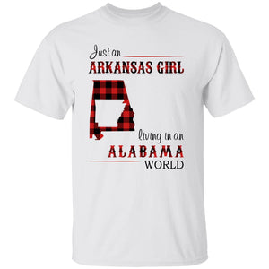 Just An Arkansas Girl Living In An Alabama World T-shirt - T-shirt Born Live Plaid Red Teezalo