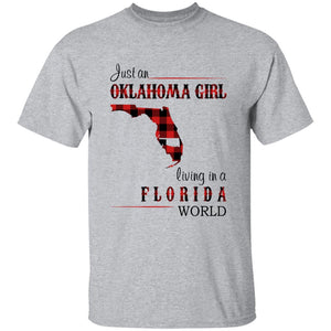 Just An Oklahoma Girl Living In A Florida World T-shirt - T-shirt Born Live Plaid Red Teezalo