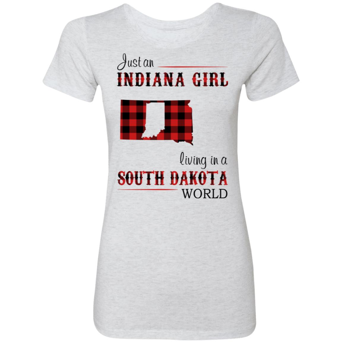 Just An Indiana Girl Living In A South Dakota World T-Shirt - T-shirt Born Live Plaid Red Teezalo