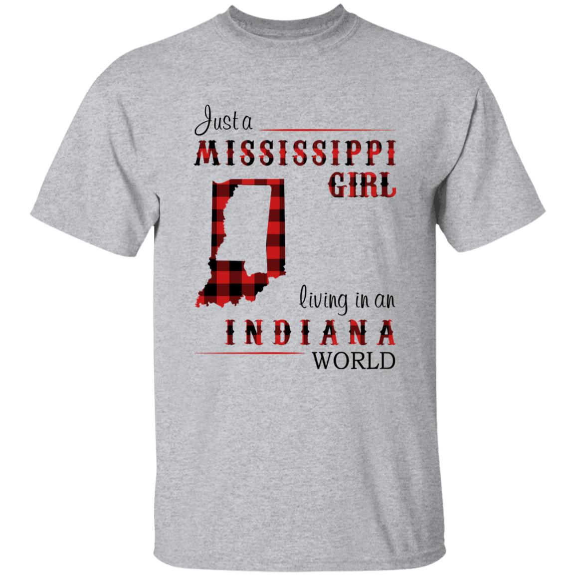 Just A Mississippi Girl Living In An Indiana World T-shirt - T-shirt Born Live Plaid Red Teezalo
