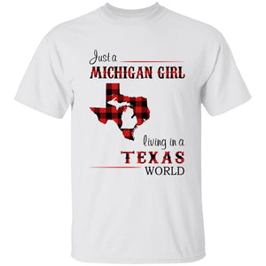 Just A Michigan Girl Living In A Texas World T-shirt - T-shirt Born Live Plaid Red Teezalo